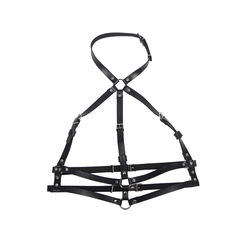 Harnais poitrine anneau en cuir noir taille unique