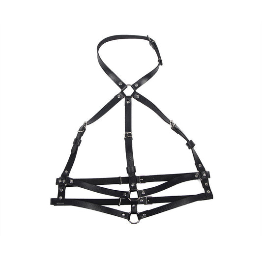 Harnais poitrine anneau en cuir noir taille unique