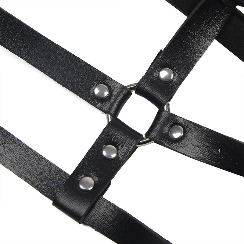 Harnais poitrine anneau en cuir noir taille unique