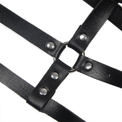 Harnais poitrine anneau en cuir noir taille unique